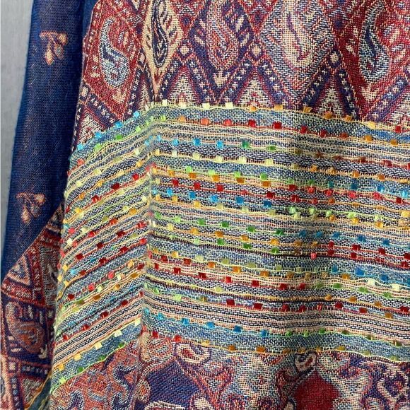 Pashmina Shawl/Scarf Multicolor w/Embroidered Designs & Tassels - Picture 11 of 15